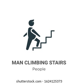 Man climbing stairs glyph icon vector on white background. Flat vector man climbing stairs icon symbol sign from modern people collection for mobile concept and web apps design.