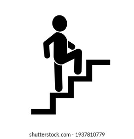 Man climbing stairs icon on white background