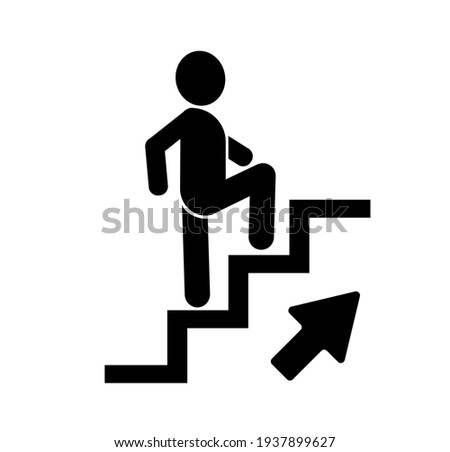 Man climbing stairs icon on white background