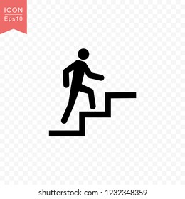 Man Climbing Stairs Icon Simple Silhouette Flat Style Vector Illustration On Transparent Background.
