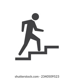 Man climbing stairs icon simple silhouette flat style vector illustration on white background.