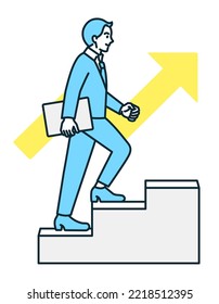 A man climbing the stairs. Illustration material of a businessman who steadily improves his career step by step.