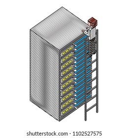 man climbing stairs with server isometric character