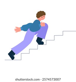 man climbing stairs towards success flat design illustration