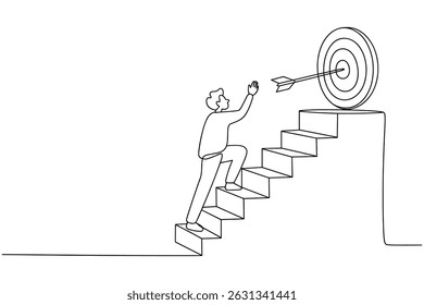  Man Climbing Stairs Towards Target Arrow Line Art Vector 