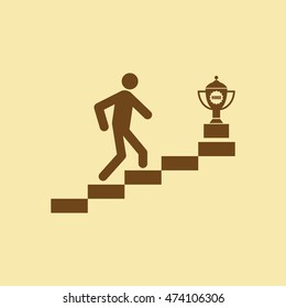 Man Climbing Stairs for Trophy Icon.