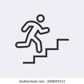 Man climbing stairs vector icon. Up the stairs public signature