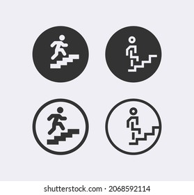 Man climbing stairs vector icon. Up the stairs public signature