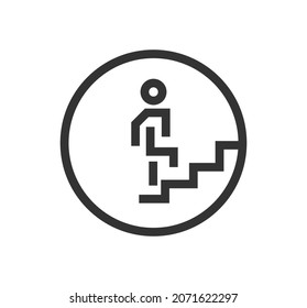 Man climbing stairs vector icon. Up the stairs public signature