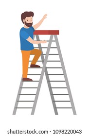 man climbing stepladder character