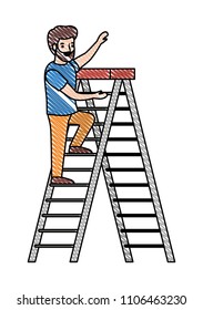 Man Climbing Stepladder Character Stock Vector (Royalty Free ...