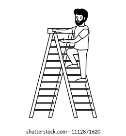 man climbing stepladder character