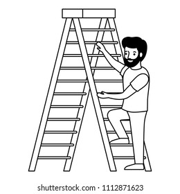 man climbing stepladder character