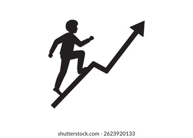 Gráfico de sucesso de escalada do homem Símbolo de crescimento - gráfico crescente Desafio Ganhar