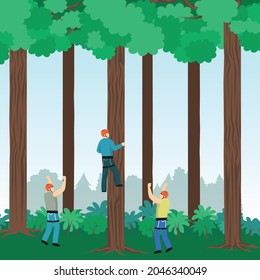 man climbing tree two man cheating 