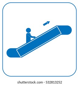 man climbs up an escalator, icon, vector illustration