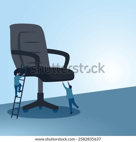 A man climbs a ladder to a large chair while the other one has no ladder. Illustration for privilege, difference and injustice.