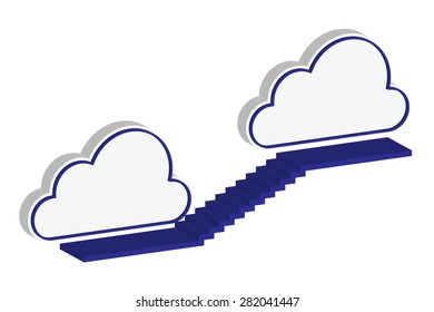 Man climbs the ladder stairs of success and a virtual career, illustration, vector.