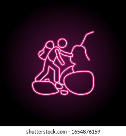 A man climbs mountains icon. Simple thin line, outline vector of camping icons for ui and ux, website or mobile application