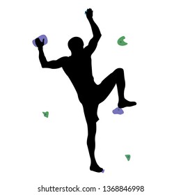 Man climbs on a climbing wall in a climbing gym isolated on a white background. Vector illustration.