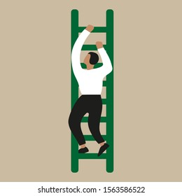 A man climbs up the stairs