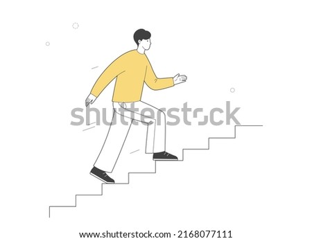 Man climbs the stairs. Design element. Vector outline illustration.