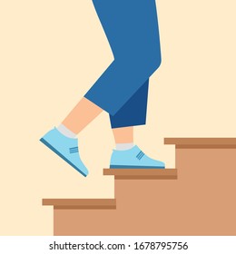 A man climbs up the stairs. Flat vector illustration.