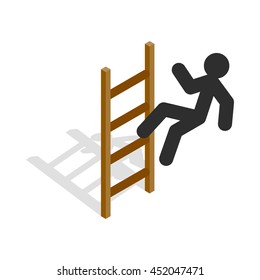 Man climbs the stairs icon in isometric 3d style isolated on white background. Career success symbol