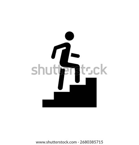 Man climbs the stairs icon. Simple solid style. Stair, walk, climb, staircase, step, up, career, person, rise, level, business concept. Silhouette, glyph symbol. Isolated design.