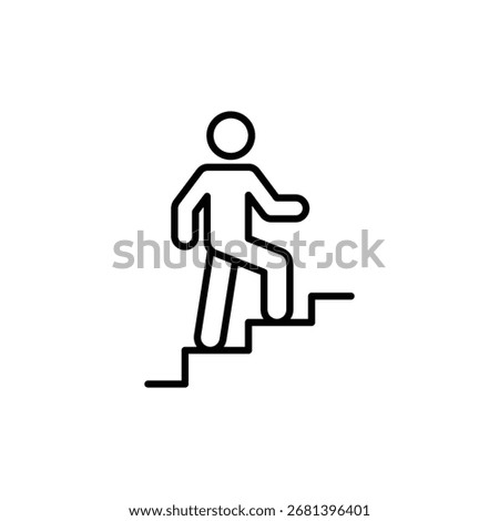Man climbs the stairs icon. Simple outline style. Stair, walk, climb, staircase, step, up, career, person, rise, level, business concept. Thin line symbol. Isolated design.