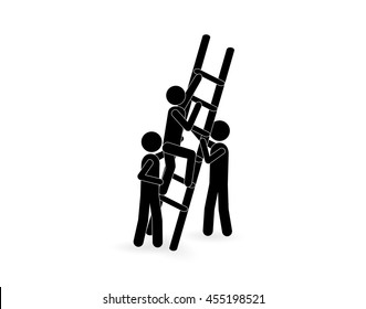 Man climbs up the stairs, and the other helps him. support symbol