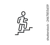 Man climbs the stairs. Progress linear icon. Action line customizable illustration. Contour symbol. Vector isolated outline drawing. Editable stroke