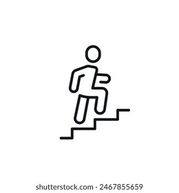 Man climbs the stairs. Progress linear icon. Action line customizable illustration. Contour symbol. Vector isolated outline drawing. Editable stroke