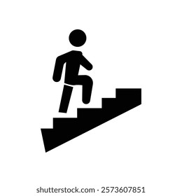 Man climbs the stairs. Progress linear icon. Action line customizable illustration. Contour symbol. Vector isolated outline drawing. Editable stroke