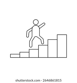 Man climbs the stairs. Progress linear icon. Action line customizable illustration. Contour symbol. Vector isolated outline drawing. Editable stroke
