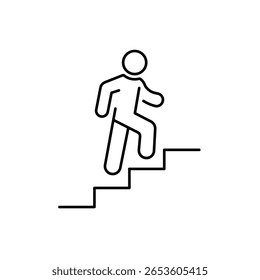 Man climbs the stairs. Progress linear icon. Action line customizable illustration. Contour symbol. Vector isolated outline drawing. Editable stroke