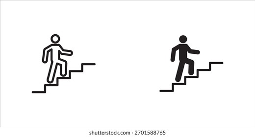 O homem sobe as escadas. Ícone linear de progresso definido. Linha de ação ilustração personalizável. Símbolo de contorno. Desenho de contorno isolado por vetor. Ilustração editável do vetor de traçado, eps10.
