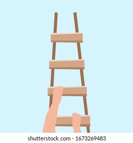 Ein Mann klettert die Treppe hoch. Flache Vektorillustration.