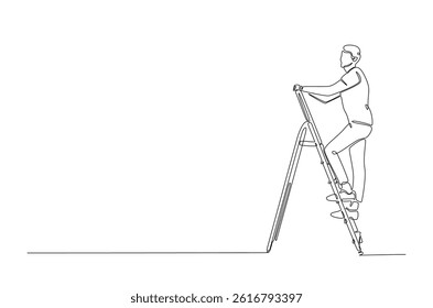Man climibing ladder continuous one line drawing. Single line art illustration of man climbing ladder. Editable vector.