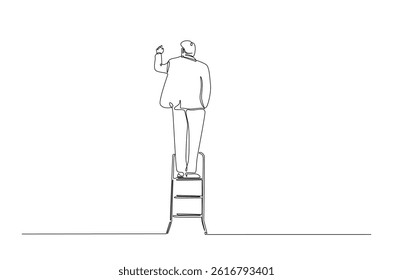Man climibing ladder continuous one line drawing. Single line art illustration of man climbing ladder. Editable vector.