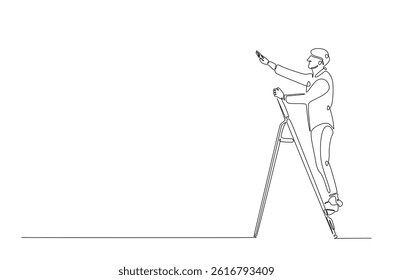Man climibing ladder continuous one line drawing. Single line art illustration of man climbing ladder. Editable vector.