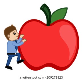 Man Climing on Apple - Cartoon Vector