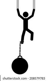 A man is clinging because he don't want to fall. It is a stick figure vector. EPS 10 