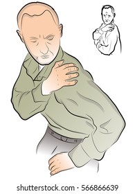 Man clings body.Bolit shoulder. Color vector drawing on the theme of pain. Medicine.