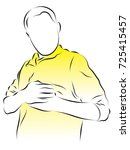 A man clings to his heart with his hands. 