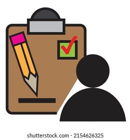 A man with a clipboard. Concept of testing - Checking illustration - icon , vector 