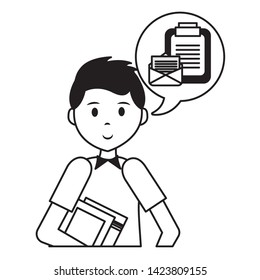 man clipboard and mail talk bubble teacher day vector illustration