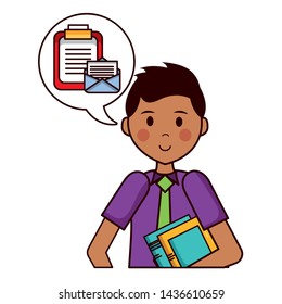 man clipboard and mail talk bubble teacher day vector illustration