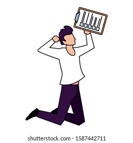 man with clipboard on white background vector illustration design