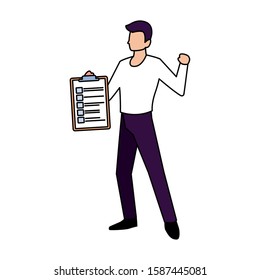 man with clipboard on white background vector illustration design